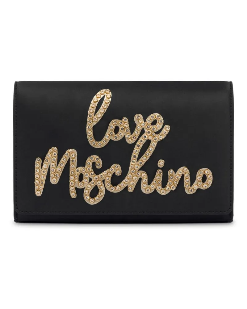 Moschino Umhängetasche mit Strasslogo - Schwarz Schwarz