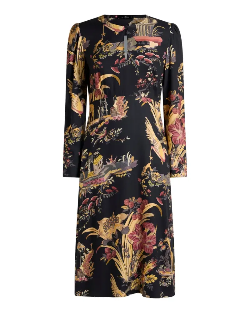 Etro crepe midi dress with flower and animal motif - Schwarz Schwarz