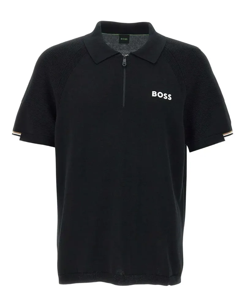 HUGO BOSS Poloshirt mit Reißverschluss - Schwarz Schwarz