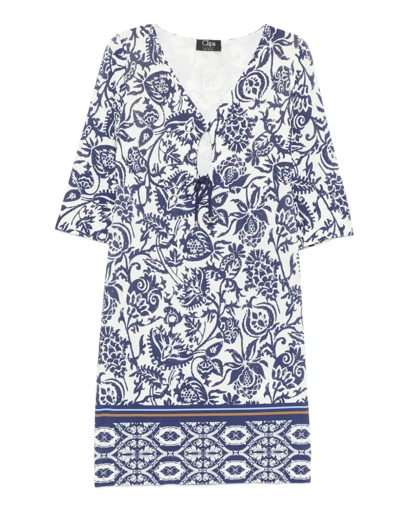 Clips floral-print tie-front mini dress - Nude Nude