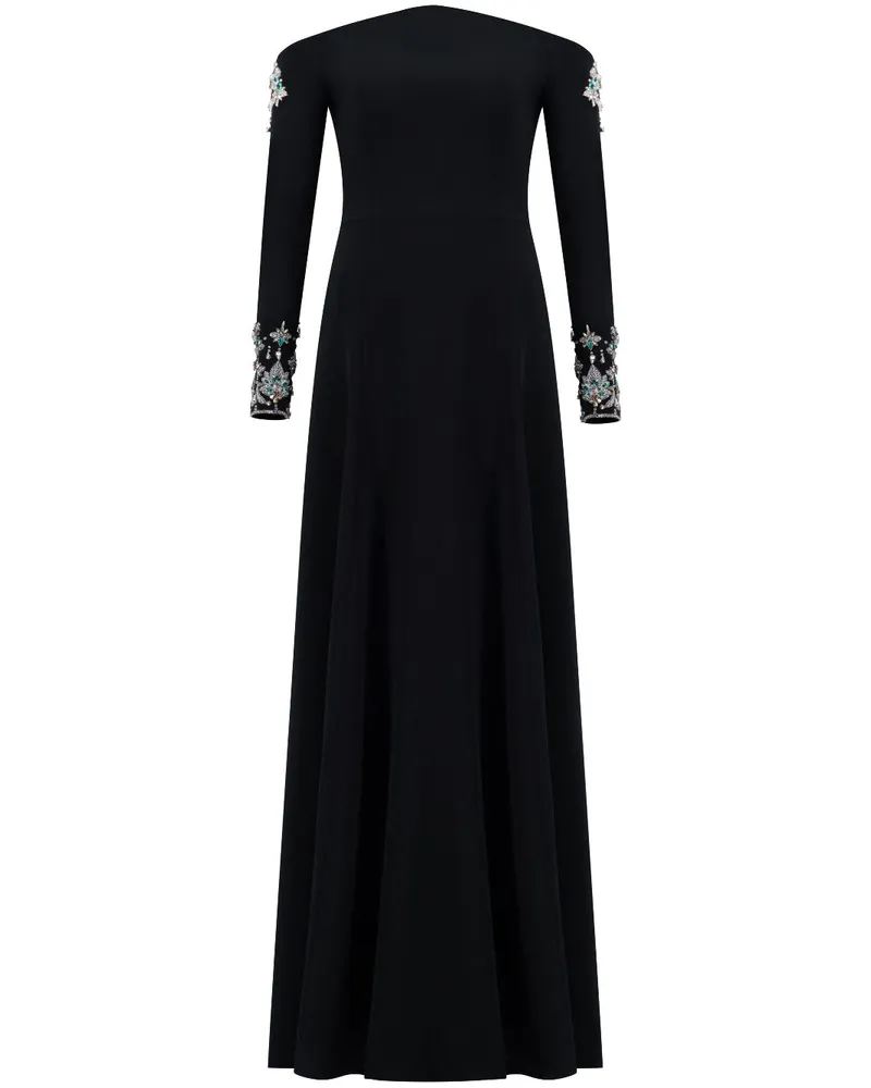 Dina Melwani Kristallverziertes Abendkleid - Schwarz Schwarz