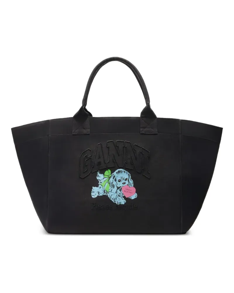 Ganni XXL Tote Bag aus Canvas - Schwarz Schwarz