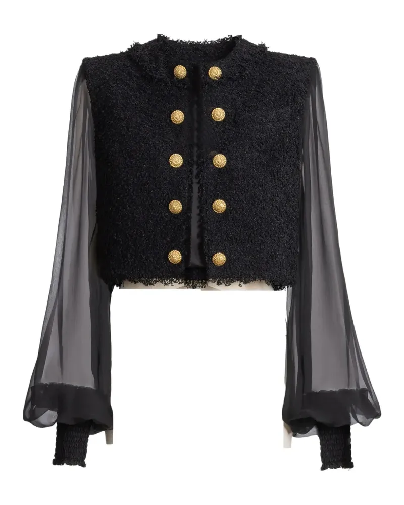 Balmain Cropped Tweed und Musselin Jacke - Schwarz Schwarz