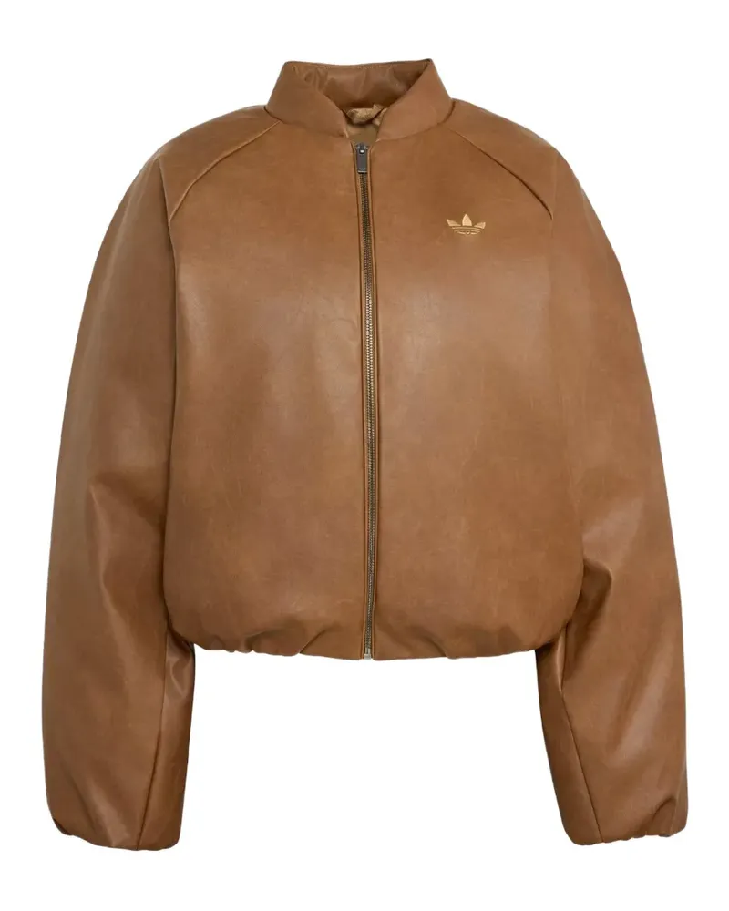 adidas SST logo-embroidered cropped faux-leather jacket - Braun Braun