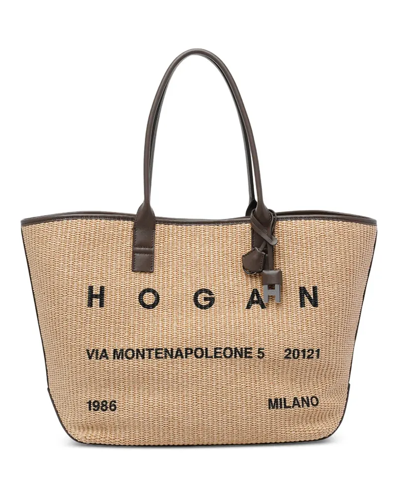 Hogan Mittelgroßer Address Tote Bag aus Raffiabast - Nude Nude