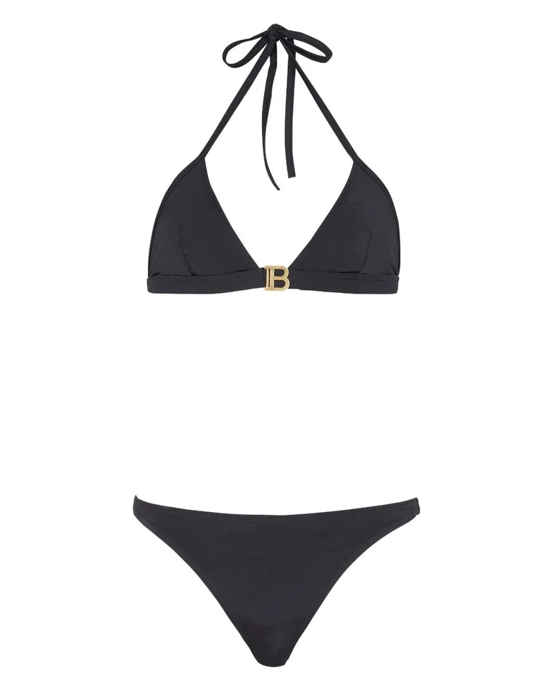 Balmain Triangel-Bikini mit Logo - Schwarz Schwarz