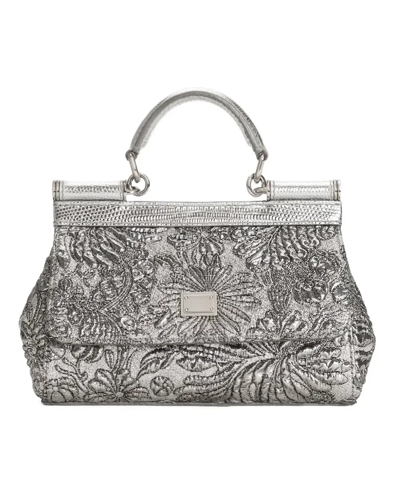 Dolce & Gabbana Kleiner Sicily Brokat-Tote Bag - Silber Silber