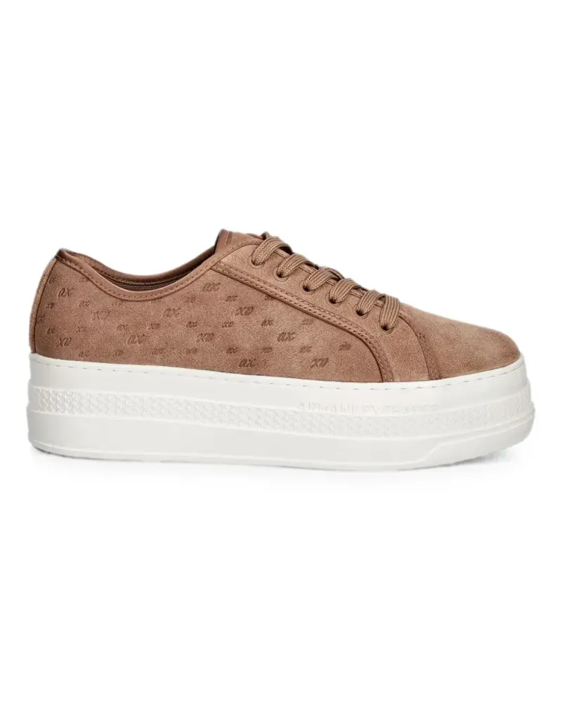 Armani Exchange monogram-debossed flatform sneakers - Braun Braun