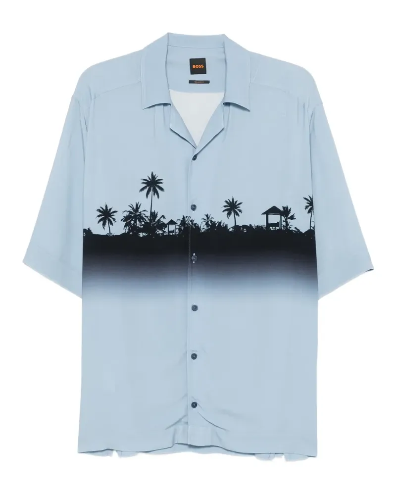 HUGO BOSS palm-tree print ombré shirt - Blau Blau