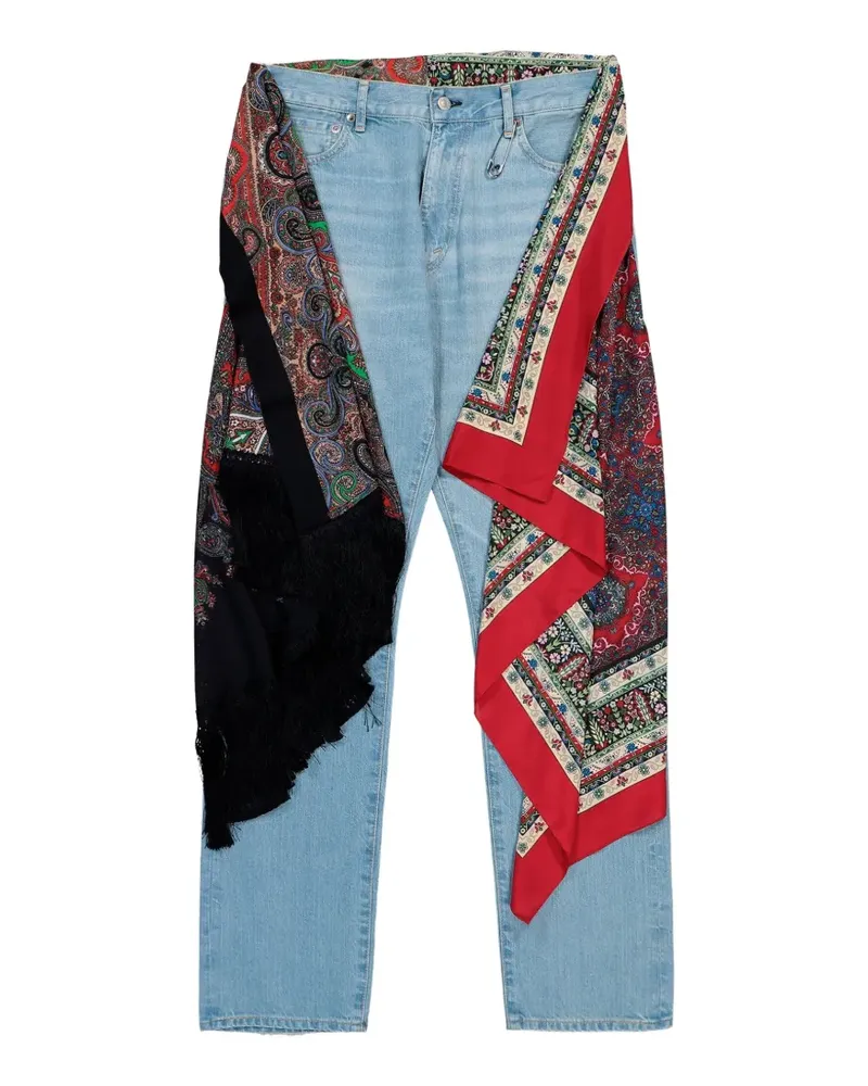 Junya Watanabe paisley-print bandana-panel jeans - Blau Blau
