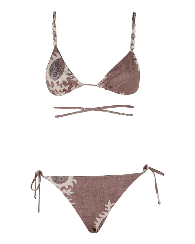 Bazar Deluxe paisley-print beaded-strap bikini - Braun Braun