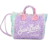 leopard-print frayed tote bag - Violett