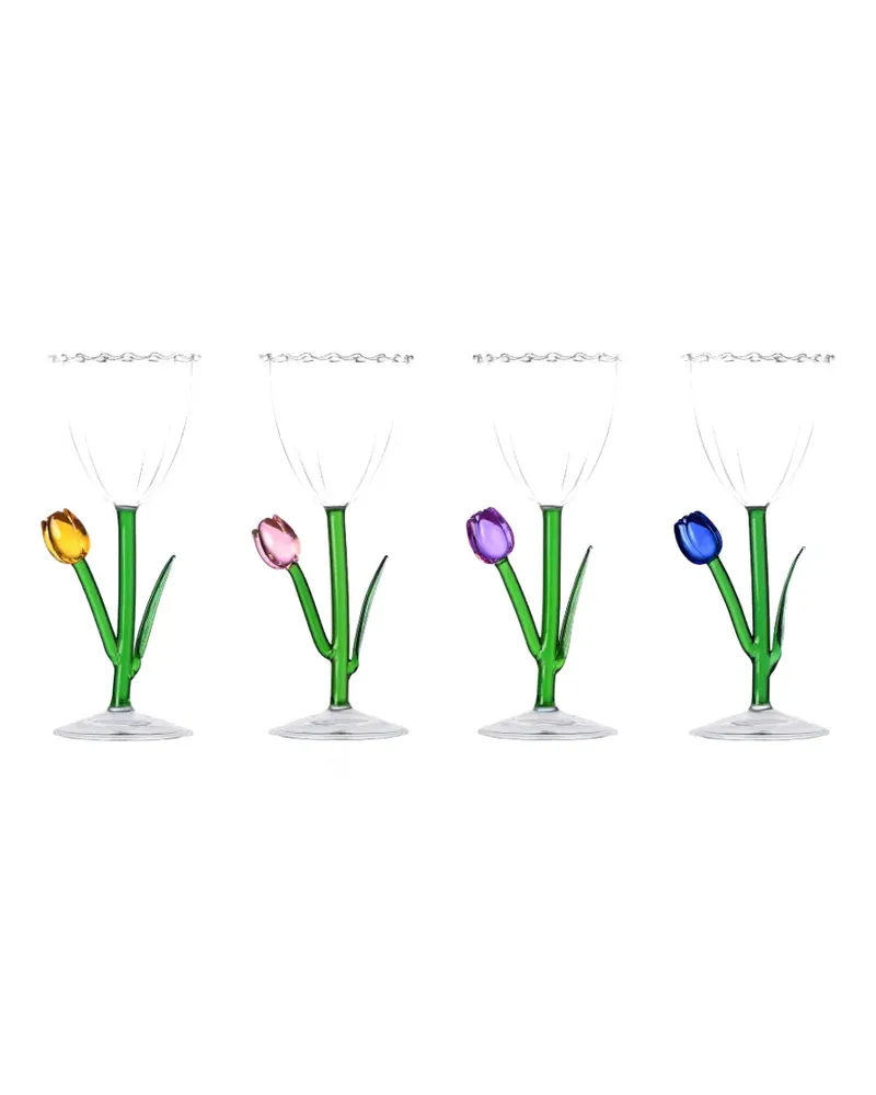 Ichendorf Milano Tulpen-Trinkgläser mit botanischem Stiel (4er-Set) - Weiß Weiß