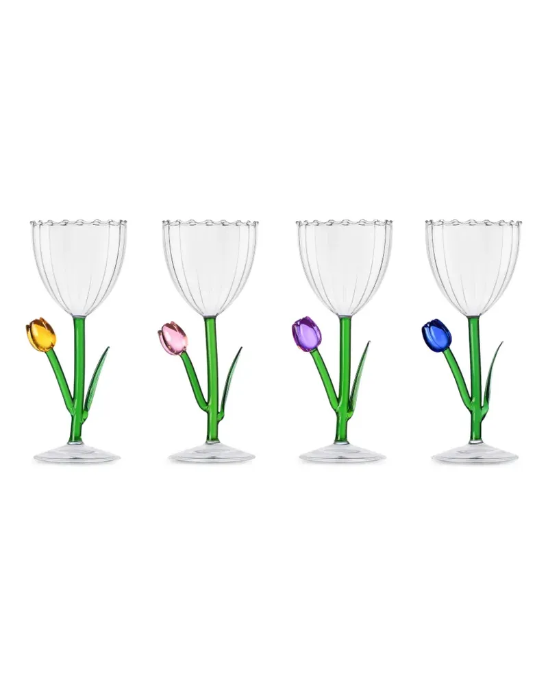 Ichendorf Milano Tulpen-Trinkgläser mit botanischem Stiel (4er-Set) - Weiß Weiß