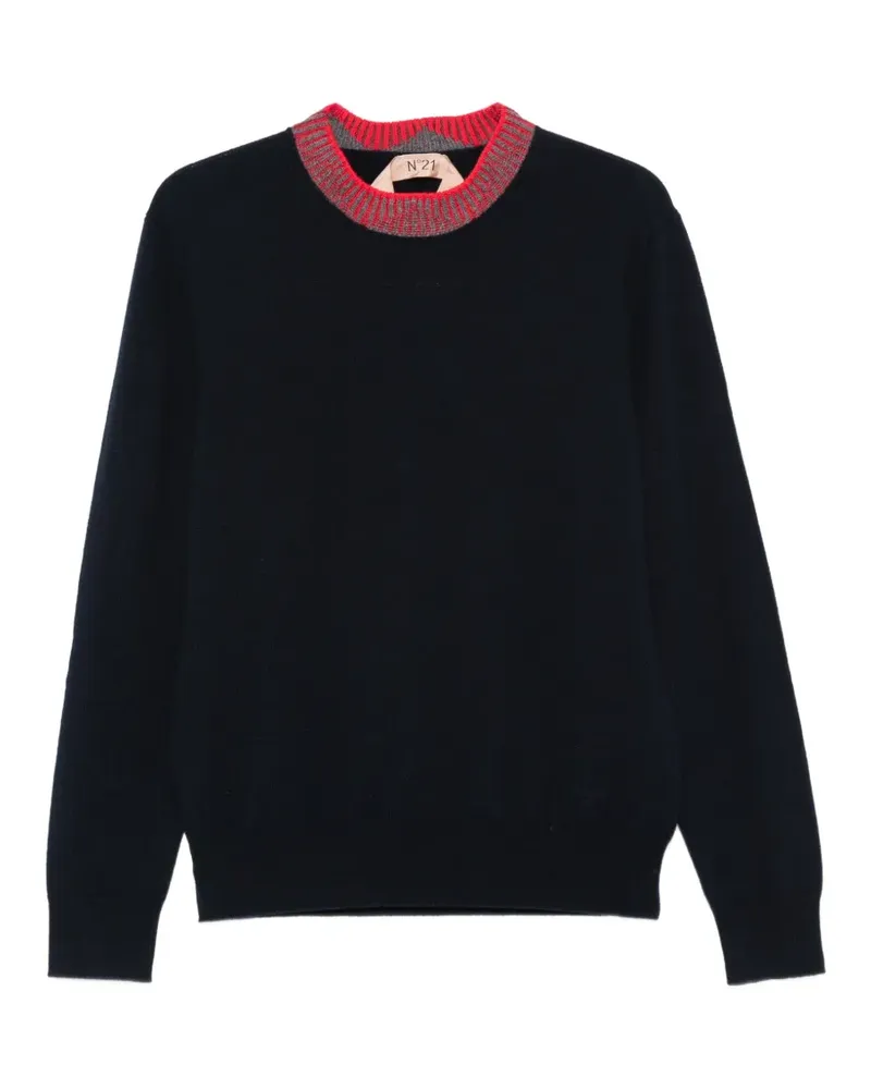 N° 21 contrast-trim crew-neck sweater - Blau Blau