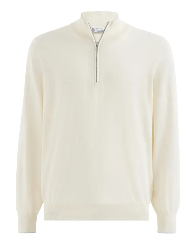 Brunello Cucinelli Sea Island cotton and cashmere lightweight sweater with half zip - Nude Nude