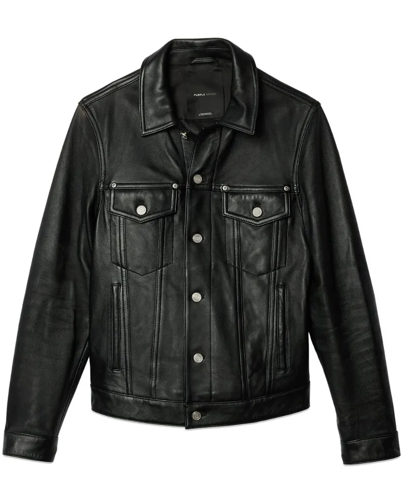 PURPLE BRAND Klassische Lederjacke - Schwarz Schwarz