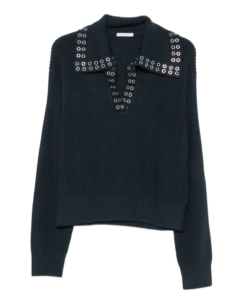 Patrizia Pepe eyelet-embellished ribbed-knit sweater - Blau Blau