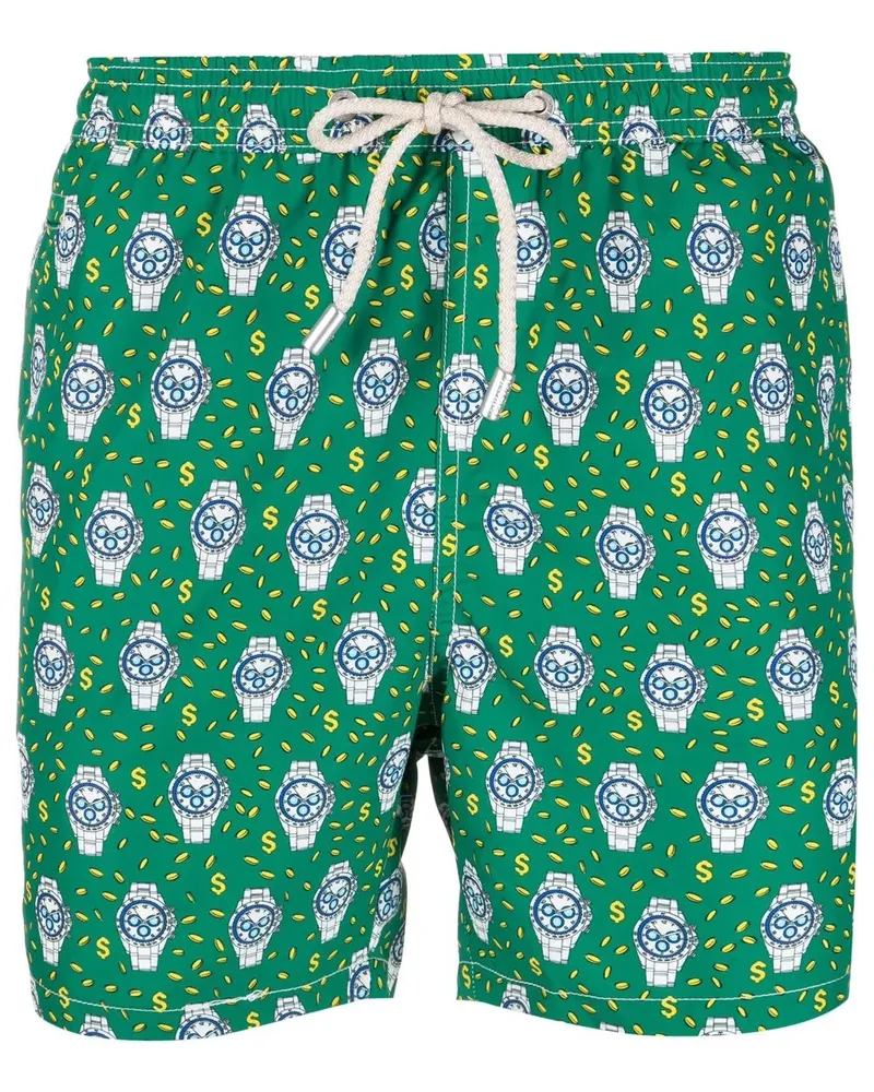 MC2 Saint Barth Badeshorts mit Uhren-Print - Grün Grün