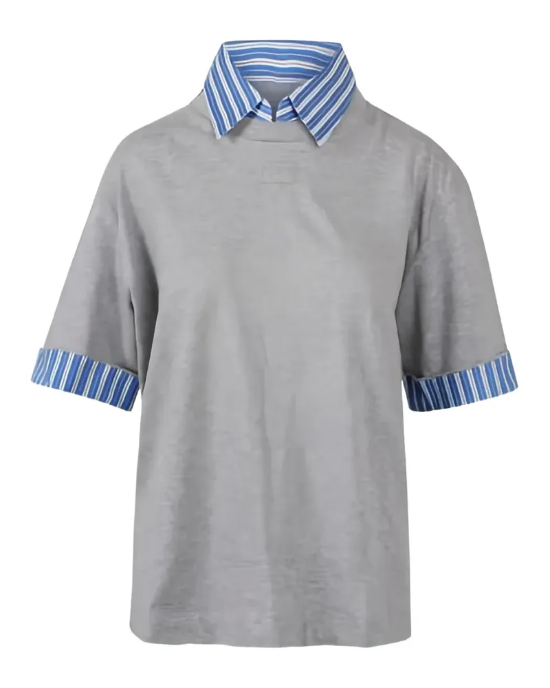 N° 21 T-Shirt mit gestreiftem Kragen - Grau Grau