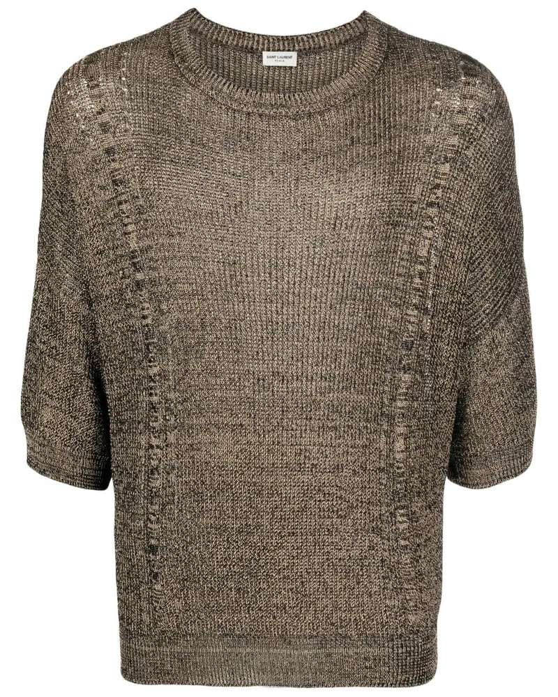 Saint Laurent Strickoberteil mit halblangen Ärmeln - Gold Gold