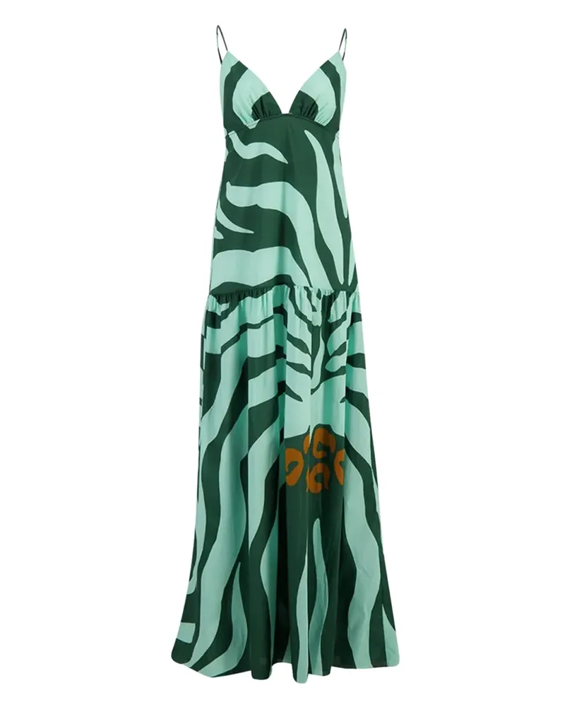Johanna Ortiz Maxikleid mit Zebra-Print - Grün Grün