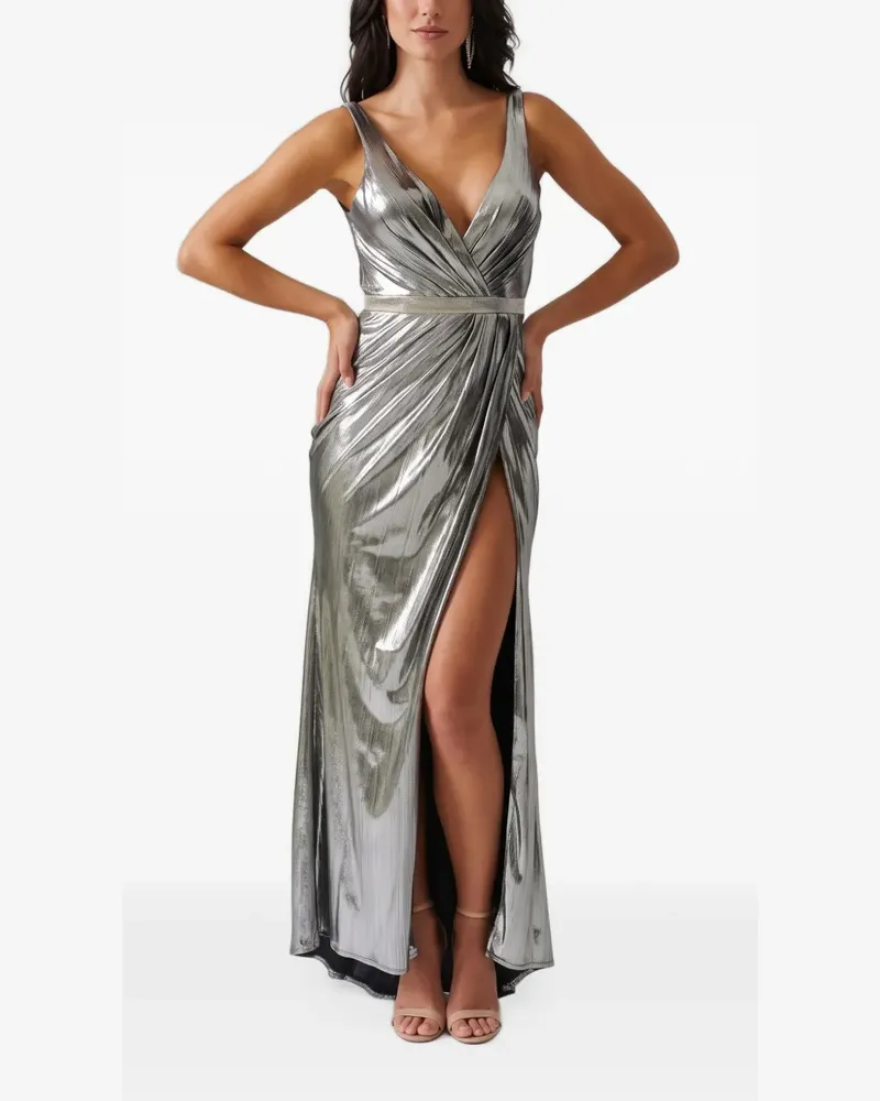 Forever Unique Gewickeltes Maxikleid mit V-Ausschnitt - Silber Silber