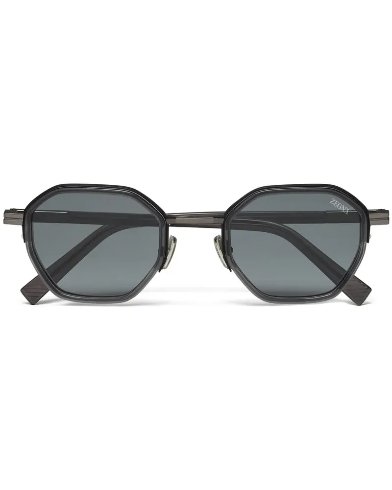 Ermenegildo Zegna Sonnenbrille mit sechseckigem Gestell - Grau Grau