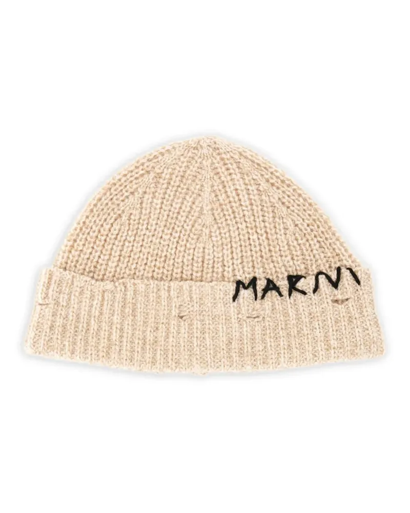 Marni logo-embroidered beanie hat - Nude Nude