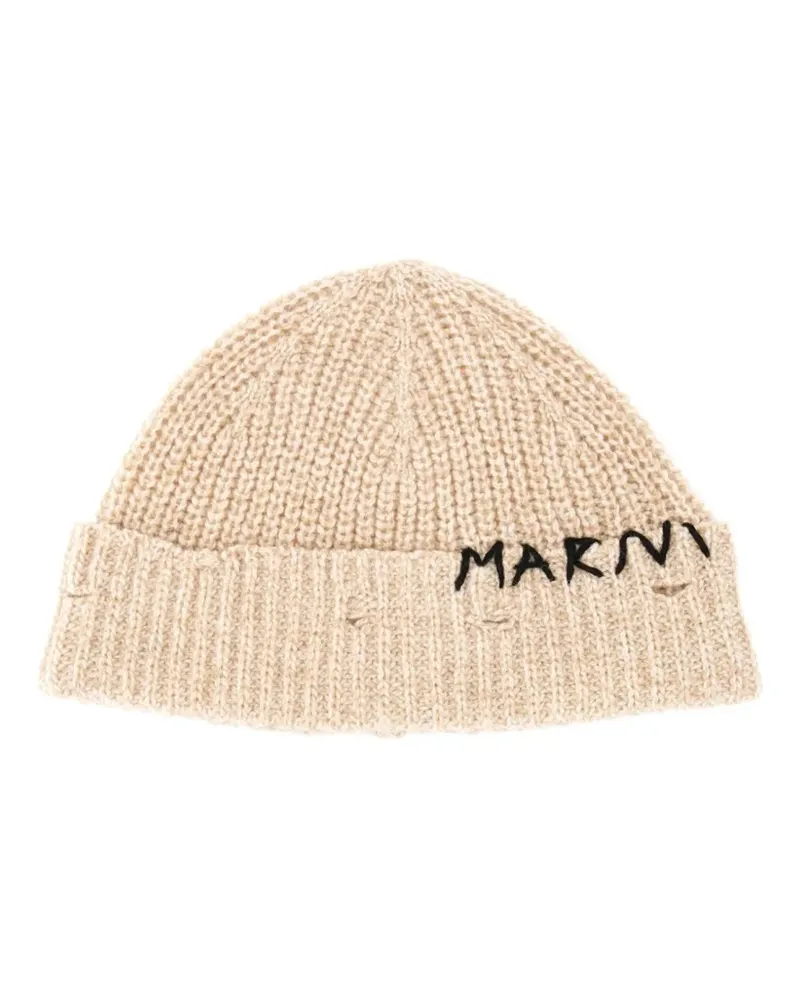 Marni logo-embroidered beanie hat - Nude Nude