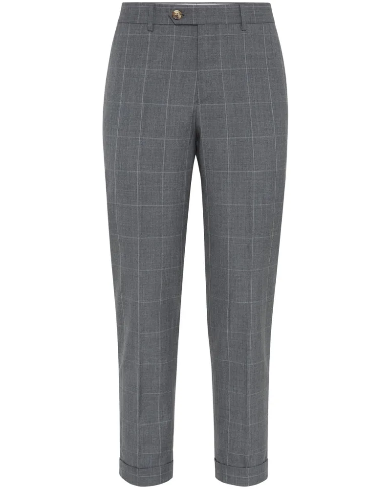 Brunello Cucinelli cropped check-print trousers - Grau Grau