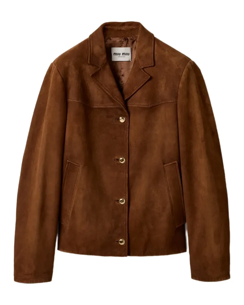 Miu Miu Waxed suede leather blouson jacket - Braun Braun