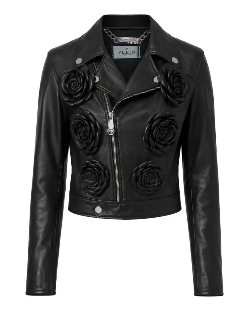 Philipp Plein cropped biker jacket Flower - Schwarz Schwarz
