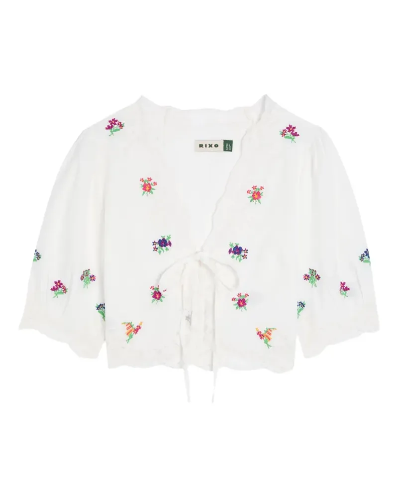 RIXO Bestickte Ursula Bluse mit Spitzenbesatz - Weiß Weiß