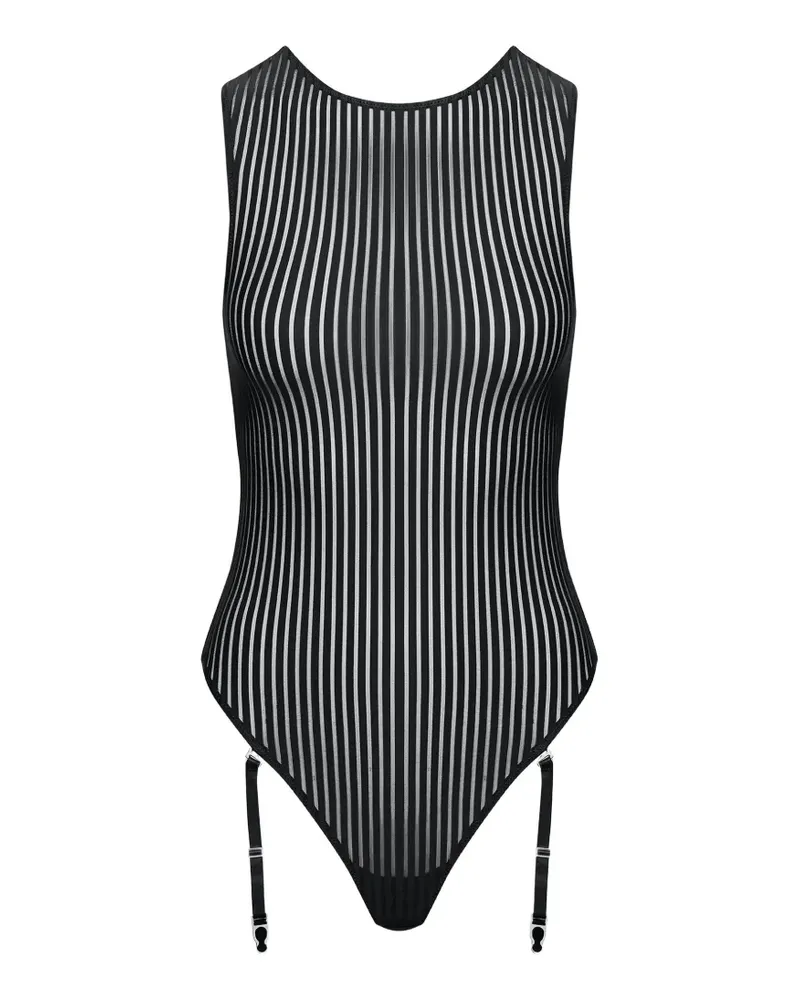 Maison Close Gestreifter Body - Schwarz Schwarz