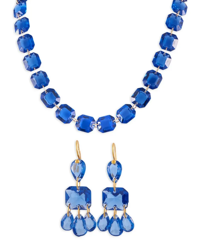 Baccarat 18K Yellow Gold Blue Crystal Necklace and Earrings Set BC04-051925 - Blau Blau