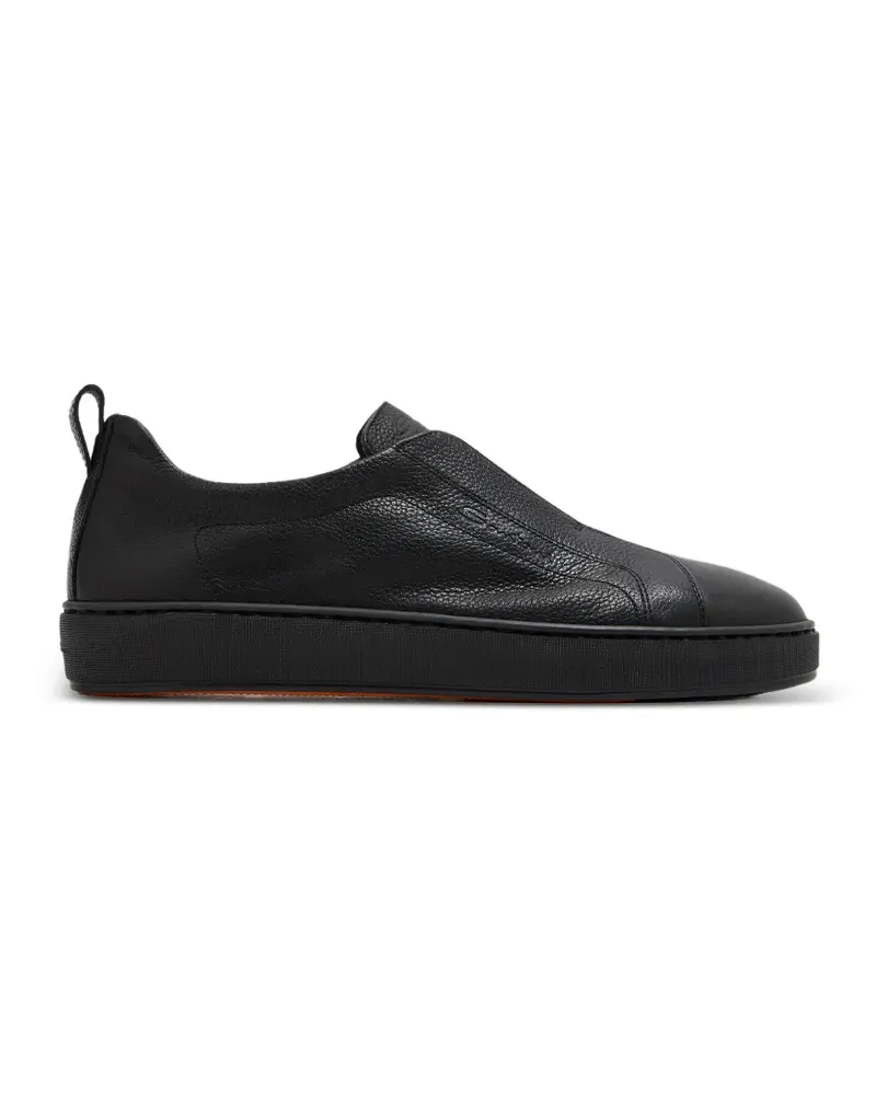 Santoni grainy leather slip-on sneakers - Schwarz Schwarz