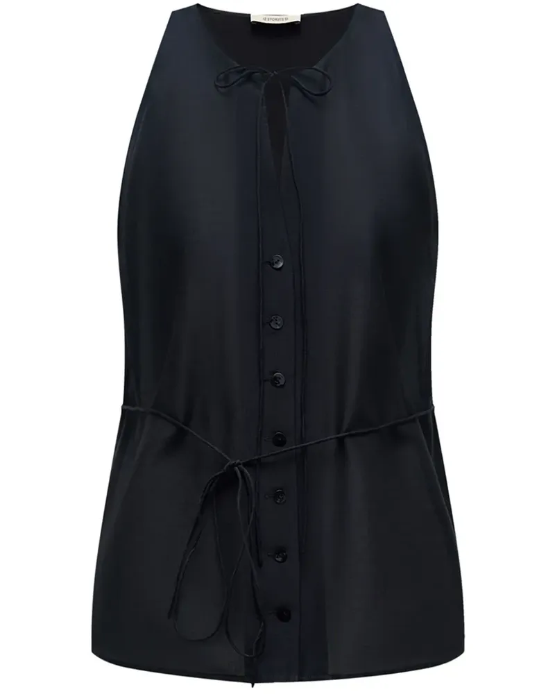 12 STOREEZ Bluse mit Bindegürtel - Schwarz Schwarz