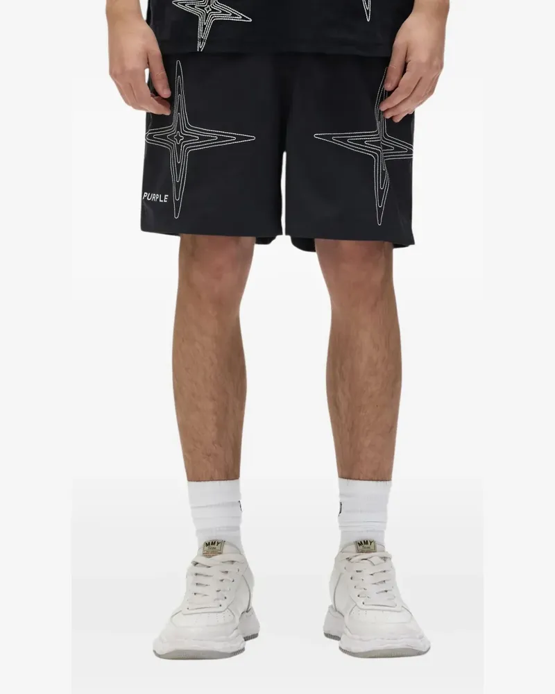 PURPLE BRAND Badeshorts mit Sternstickerei - Schwarz Schwarz