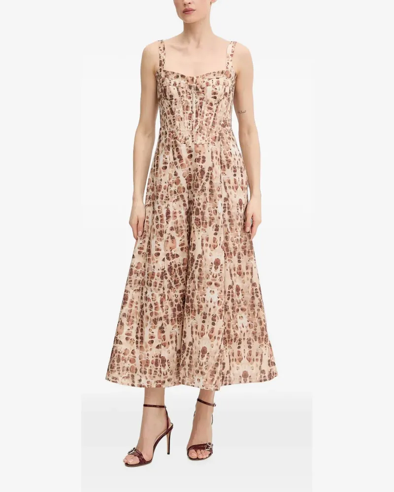Bardot Lilah abstract-print corset-style midi dress - Nude Nude