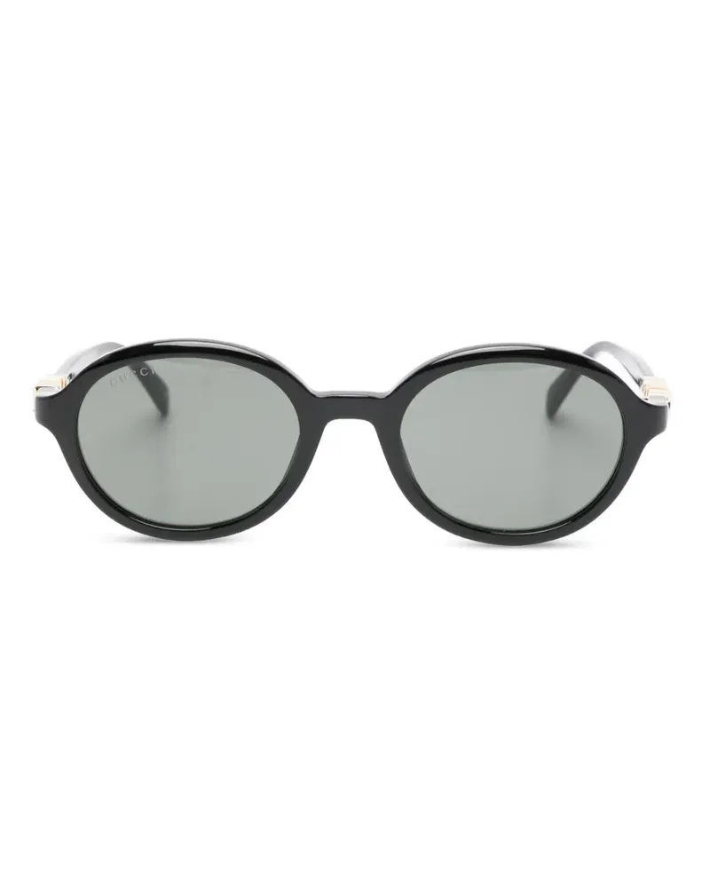 Gucci Ovale Sonnenbrille mit Logo - Schwarz Schwarz