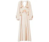 Maxikleid mit floraler Stickerei - Nude