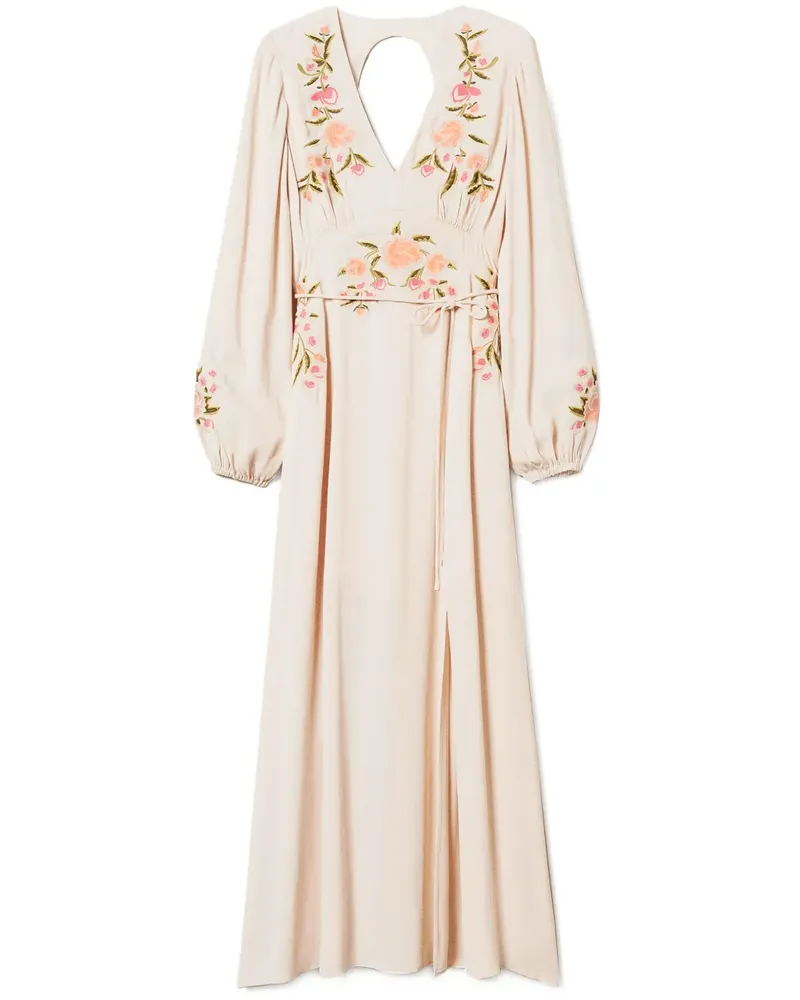 Twin-Set Maxikleid mit floraler Stickerei - Nude Nude