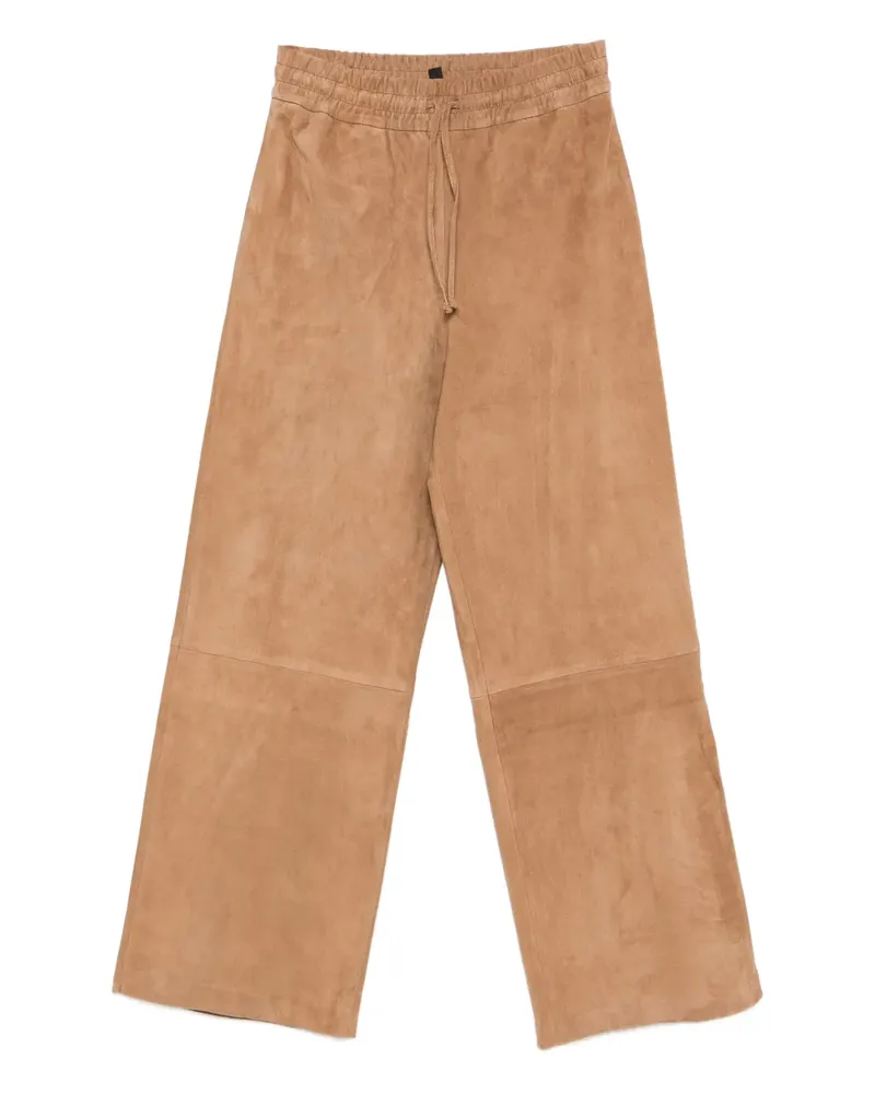 Arma elastic-waistband leather trousers - Braun Braun