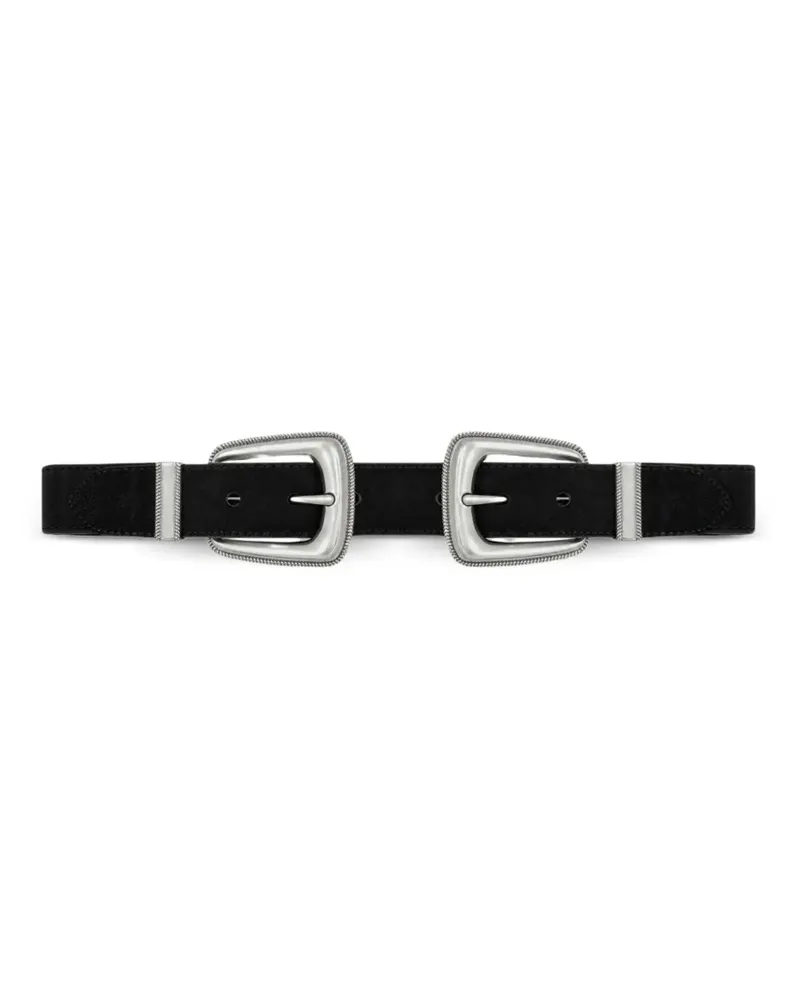 Veronica Beard Arch double-buckle suede belt - Schwarz Schwarz