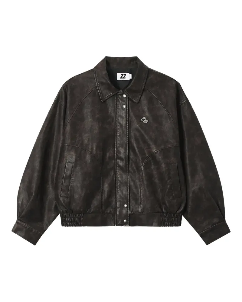 Izzue logo-plaque panelled bomber jacket - Schwarz Schwarz