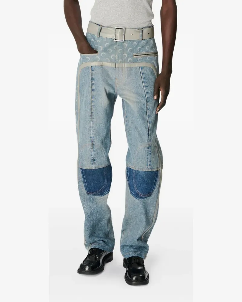 Marine Serre belted baggy jeans - Blau Blau