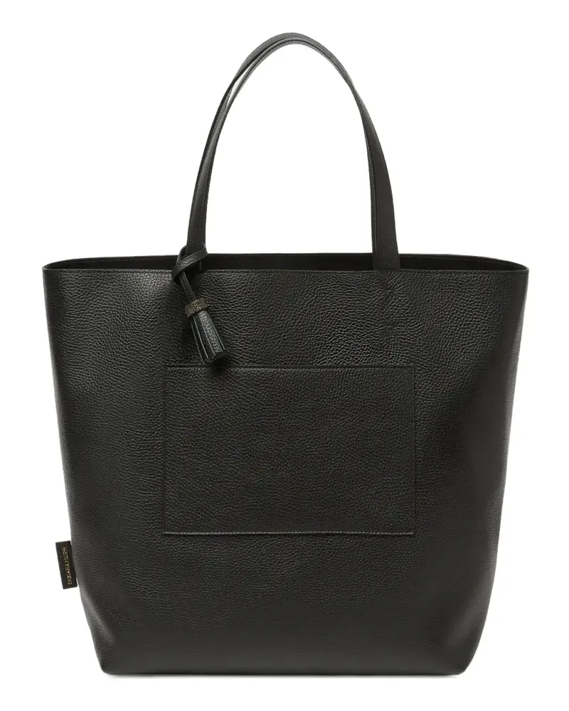 Fabiana Filippi Tote Bag aus gekörntem Leder mit Quaste - Schwarz Schwarz