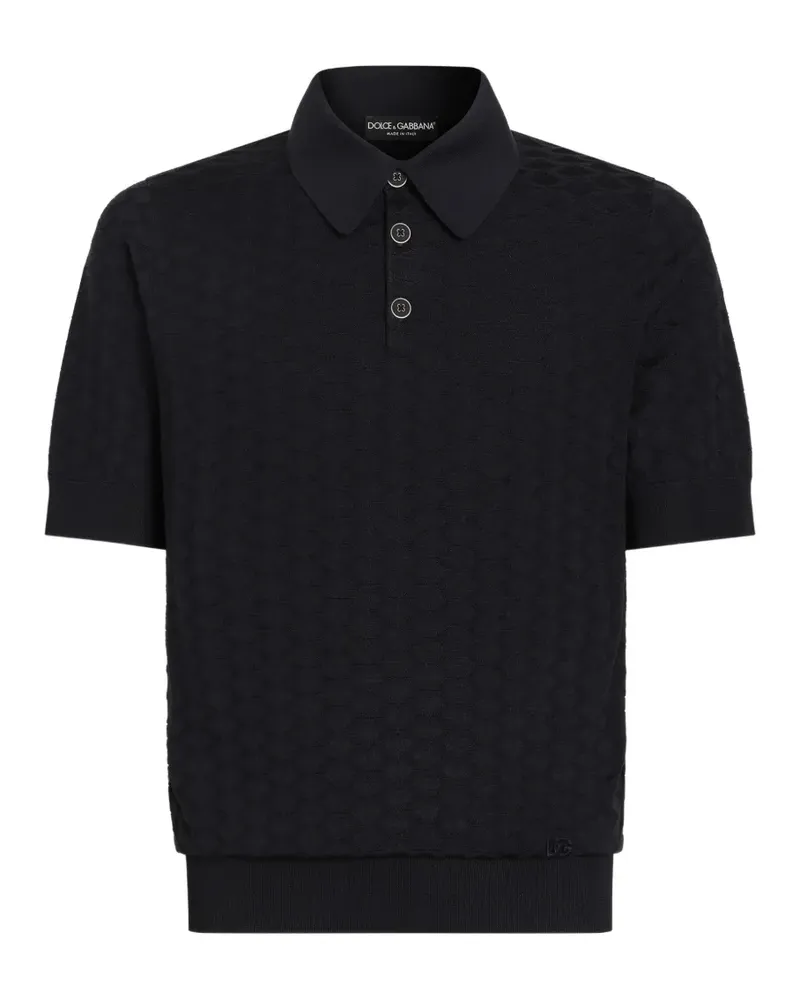 Dolce & Gabbana Seiden-Poloshirt mit Mikro-Punkt-Struktur - Schwarz Schwarz