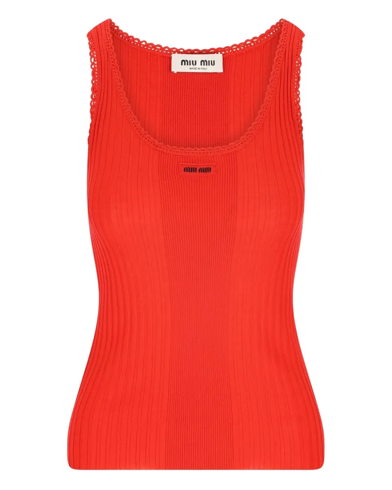 Miu Miu Geripptes Oberteil mit gehäkelten Kanten - Rot Rot